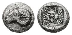 Greek Troas, Kebren. AR Hemidrachm, 1.94 g. - 10.48 mm. Circa 460 BC. Obv.: Ram's head left. Rev.: Gorgoneion within incuse square. Ref.: Cf. SNG von Aulock 7619 (hemidrachm); Cf. Rosen 533 (same); Cf