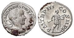 Roman Imperial Gordian III, AD 238-244. AR, Denarius. 3.06 g. 19.51 mm. Rome. Obv: IMP GORDIANVS PIVS FEL AVG. Bust of Gordian III, laureate, draped, cuirassed, right. Rev: P M TR P III COS II P P. Go
