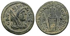 Roman Provincial Lydia, Sardis. Pseudo-autonomous, AD 218-222. AE. 3.54 g. 19.59 mm. Obv: CAΡΔIC. Veiled and turreted bust of Tyche right. Rev: CAΡΔIANΩN B NEΩKOΡΩN. Cult image of Kore facing, closely