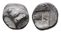 Greek Asia Minor. Uncertain mint. AR, Tetartemorion. 0.23 g. - 5.71 mm. Late 6th-early 5th century BC. Obv.: Head of Eagle left. Rev.: Quadripartite incuse square. Ref.: cf. SNG Kayhan 739 (tetartemor