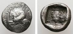 Greek Dynasts of Lycia. Uncertain Dynast. ca. 5th century BC. AR, Diobol (1/6 Stater). 1.27 g. - 10.18 mm. Uncertain mint. Obv.: Pegasos flying left on convex circle. Rev.: Head of panther facing, wit