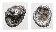 Greek Asia Minor. Uncertain mint. AR, Tetartemorion. 0.14 g. - 5.35 mm. Late 6th-early 5th century BC. Obv.: Head of Eagle left. Rev.: Quadripartite incuse square. Ref.: cf. SNG Kayhan 739 (tetartemor
