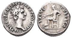 Roman Imperial Nerva, AD 96-98. AR, Denarius. 3.03 g. 18.44 mm. Rome. Obv: IMP NERVA CAES AVG PM TR P COS II P P. Head of Nerva, laureate, right. Rev: SALVS PVBLICA. Salus, draped, seated left on thro