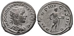 Roman Imperial Gordian III, AD 238-244. AR, Antoninianus. 3.95 g. 22.14 mm. Rome. Obv: IMP GORDIANVS PIVS FEL AVG. Bust of Gordian III, radiate, draped, cuirassed, right. Rev: P M TR P IIII COS II P P