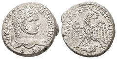 Roman Provincial Syria, Antioch. Caracalla, AD 198-217. AR, Tetradrachm. 13.98 g. 26.88 mm. Obv: AVT K M A ANTΩNЄINOC CЄB. Laureate head of Caracalla, right. Rev: ΔHMAPX ЄΞ YΠATOC TO Δ. Eagle standing