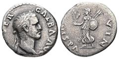 Roman Imperial Galba, AD 68-69. AR, Denarius. 3.03 g. 18.59 mm. Rome. Struck c. July AD 68-January AD 69. Obv: [IMP S]ER GALBA AVG. Head of Galba, laureate, right. Rev: HISPANIA. Hispania, draped, adv