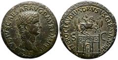 Roman Imperial Claudius, AD 41-54. AE, Sestertius. 25.75 g. 36.69 mm. Rome. Obv: TI CLAVDIVS CAESAR AVG P M TR P IMP P P. Head of Claudius, laureate, right. Rev: NERO CLAVDIVS DRVSVS GERMAN IMP. Trium