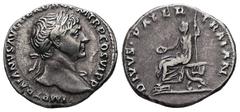 Roman Imperial Trajan with Trajan Pater, AD 98-117. AR, Denarius. 3.02 g. 18.54 mm. Rome. Obv: IMP TRAIANO AVG GER DAC P M TR P COS VI P P. Bust of Trajan, laureate, draped, right. Rev: DIVVS PATER TR