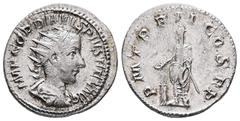Roman Imperial Gordian III, AD 238-244. AR, Antoninianus. 3.90 g. 21.58 mm. Rome. Obv: IMP GORDIANVS PIVS FEL AVG. Bust of Gordian III, radiate, draped, cuirassed, right. Rev: P M TR P II COS P P. Gor