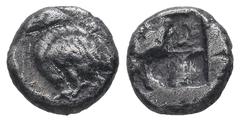 Greek Troas, Abydos. AR Diobol, 1.31 g 9.62 mm. Circa 500-480 BC. Obv: Eagle standing left. Rev: Quadripartite incuse square. Ref: SNG Ashmolean 953; cf. SNG von Aulock 1 (Triobol?). Fine