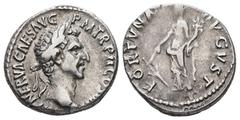 Roman Imperial Nerva, AD 96-98. AR, Denarius. 3.46 g. 17.64 mm. Rome. Obv: IMP NERVA CAES AVG P M TR P COS III P P. Head of Nerva, laureate, right. Rev: FORTVNA AVGVST. Fortuna, draped, standing left,