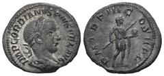 Roman Imperial Gordian III, AD 238-244. AR, Denarius. 3.44 g. 20.36 mm. Rome. Obv: IMP GORDIANVS PIVS FEL AVG. Bust of Gordian III, laureate, draped, cuirassed, right. Rev: P M TR P III COS II P P. Go