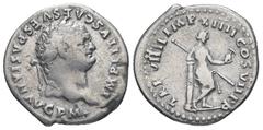 Roman Imperial Titus, AD 79-81. AR, Denarius. 2.89 g. 20.29 mm. Rome. Obv: IMP TITVS CAES VESPASIAN AVG P M. Head of Titus, laureate, right. Rev: TR P VIIII IMP XIIII COS VII P P. Venus standing right