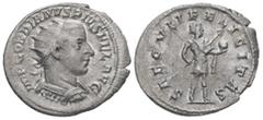 Roman Imperial Gordian III. AD. 238-244. AR Antoninianus. 4.40 g. - 24.62 mm. Antioch, struck 242-244 AD. Obv.: IMP GORDIANVS PIVS FEL AVG. Bust of Gordian III. radiate, draped, cuirassed, right. Rev.