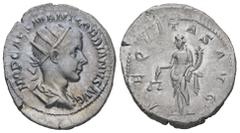 Roman Imperial Gordian III. AD. 238-244. AR Antoninianus. 4.70 g. - 24.17 mm. Rome, struck 240 AD. Obv.: IMP CAES M ANT GORDIANVS AVG. Bust of Gordian III. radiate, draped, cuirassed, right. Rev.: AEQ