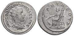 Roman Imperial Gordian III. AD. 238-244. AR Antoninianus. 4.99 g. - 23.48 mm. Rome, struck 243-244 AD. Obv.: IMP GORDIANVS PIVS FEL AVG. Bust of Gordian III. radiate, draped, cuirassed, right. Rev.: F