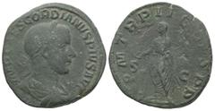 Roman Imperial Gordian III. AD. 238-244. AE Sestertius. 19.00 g. - 31.15 mm. Rome mint, 6th officina. 3rd emission, 239/240 AD. Obv.: IMP CAES M ANT GORDIANVS AVG. Bust of Gordian III, laureate, drape