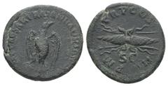 Roman Imperial Hadrian, AD. 117-138. AE Semis. 3.12 g. - 18.81 mm. Rome, struck 121-123 AD. Obv.: IMP CAESAR TRAIAN HADRIANVS AVG. Eagle standing to left, head to right, with wings displayed. Rev.: P 