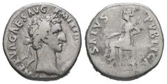 Roman Imperial Nerva, AD. 96-98. AR Denarius. 3.13 g. - 16.63 mm. Rome, struck 97 AD. Obv.: IMP NERVA CAES AVG P M TR P II COS III P P. Head of Nerva, laureate, right. Rev.: SALVS PVBLICA. Salus, drap