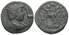 Roman Provincial Thrace, Bizya. Geta, AD. 209-211. AE. 11.01 g. - 26.89 mm. Obv.: AVTKPA Π CЄΠ ΓЄTAC CEB. Laureate, draped and cuirassed bust of Geta, right. Rev.: BIZVHNΩN. A banquet scene; symposias