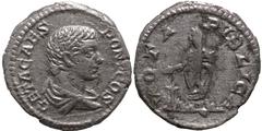 Roman Imperial Roman Imperial Geta, as Caesar (198-209 AD). Rome AR Denarius (18mm 2.05g) Obv: GETA CAES PONT COS Bare-headed and draped bust of Geta to right. Rev: VOTA PVBLICA Geta, togate, standing