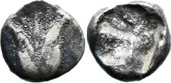 Greek Greek MYSIA. Kyzikos. (Circa 600-550 BC). AR Obol (8.1mm 0.62g) Obv: Lotus bud [tunny fish off flan to right?] Rev: Quadripartite incuse square. Cf. CNG 69, 347(hemiobol); cf. CNG 229, lot 155 (