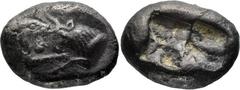 Greek Greek KINGS of LYDIA. Kroisos. (circa 561-546 BC). Sardes AR 1/6 Stater (101mm 1.66g) Obv: Confronted foreparts of lion to right and bull to left Rev:Two incuse square punches of unequal size. G