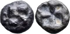 Greek Greek IONIA. Uncertain. (Circa 625-600 BC). AR 1/12 Stater or Diobol (9mm 1.04g) Obv: Raised swastika pattern surrounded by crescents. Rev: Quadripartite incuse square. Cf. Savoca 34, 2019, 155 