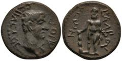 Roman Provincial LYCIA, Balbura. Gaius (Caligula) (37-41 AD) AE Bronze (20.mm 5.6g) Obv:ΓΑΙΟC CΕΒΑCΤΟC. Bare head right Rev: ΒΑΛΒΟΥΡΕWΝ. Herakles standing facing, holding club set on ground and lion s