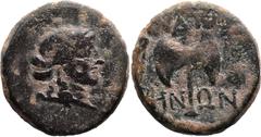 Greek LYDIA. Thyateira. (2nd century BC) AE Bronze (16mm 4.01g) Obv:Laureate head of Apollo to right. Rev: ΘΥΑΤΕΙ ΡΗ-ΝΩΝ, double axe. SNG von Aulock 3199; SNG Copenhagen 571; BMC 6-7; GRPC Lydia 8