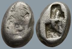 Greek KINGS of LYDIA. Kroisos. (Circa 564/53-550/39 BC). Sardes AR Third Stater (10.4mm 3.8g) Obv: Confronted foreparts of lion and bull Rev: Two irregular incuse squares. GRPC Lydia S5; SNG Keckman 3