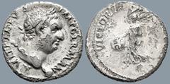 Roman Imperial Vitellius (late April-20 December 69 AD). Lugdunum AR Denarius (17.7mm 3.24g) Obv: A VITELLIVS-IMP GERMAN. Laureate head of Vitellius to left, with small globe below point of bust. Rev: