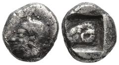 Greek TROAS. Kebren. (5th century BC). AR Diobol (7.5mm 0.59g) Obv: Archaic head (Apollo?) left. Rev: Head of ram left within incuse square. SNG Ashmolean 1086 (diobol)