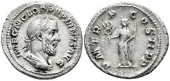 Roman Imperial Pupienus (AD 238). Rome AR Denarius (20,1mm 2,61g) Obv: IMP C M CLOD PVPIENVS AVG. Laureate, draped and cuirassed bust of Pupienus to right, seen from behind. Rev: P M TR P COS II P P F