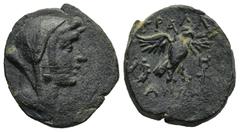 Greek LYDIA. Tralles. (2nd-1st centuries BC) AE Bronze (17,5mm 5,19g) Obv: Veiled head of Demeter right Rev: TΡAΛΛIANΩN. Eagle flying right, wings spread, between a wreath on the left and winged caduc