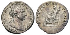 Roman Imperial Trajan (98-117 AD). Rome AR Denarius (19,2mm 3,3g) Obv: IMP TRAIANVS AVG GER DAC P M TR P COS VI P P. Laureate head of Trajan to right, with slight drapery on his left shoulder. Rev: DI