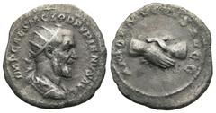 Roman Imperial Pupienus (AD 238). Rome AR Antoninianus (21,4mm 4g) Obv: IMP CAES M CLOD PVPIENVS AVG. Radiate, draped and cuirassed bust of Pupienus to right, seen from behind. Rev: AMOR MVTVVS AVGG. 