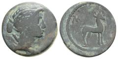Greek Greek LYKIAN LEAGUE, Masikytes (Circa 27-23 BC) AE Bronze (19.1mm, 3.4g) Obv: Draped bust of Artemis to right, bow and quiver over shoulder; MA before Rev: Stag standing to right; MA above. RPC 