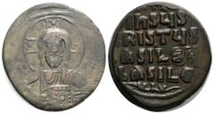 Byzantine Byzantine Time of Basil II & Constantine VIII, (976-1025 AD) AE Follis (30,2 mm, 12,2 g) Obv: Constantinople mint. Facing bust of Christ Pantokrator; two pellets in cross; barred IC-XC acros