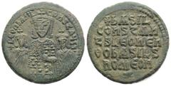 Byzantine BYZANTINE Basil I with Constantine and Leon VI, 870-879. AE-Follis, 9.4g. 27,4 mm. Konstantinopolis Vs: + LEOn bASIL COnST AVGG, half-length portrait of Basilios in Loros and with Akakia bet