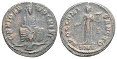 Roman Imperial Roman Imperial Coinage - Maximinus Daia (305-313) - AE 1/4 Follis (Antioch, 312 AD, 1.7 g. 17.1 mm.) - GENIO ANTIOCHENI Tyche of Antioch seated, Orontes at feet / APOLLONI SANCTO Apollo