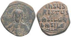 Byzantine Byzantine, Time of Basil II & Constantine VIII, (976-1025 AD) AE Follis (28.9 mm, 9,6 g) Obv: Constantinople mint. Facing bust of Christ Pantokrator; two pellets in cross; barred IC-XC acros