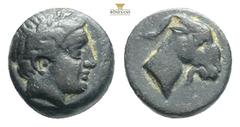 Greek Coins Aeolis, Aegae (ca 3rd cent. BC) AE Obv: Laureate head of Apollo right Rev: Goat's head right. Ref: SNG Copenhagen 4. 0,98g 8,9mm