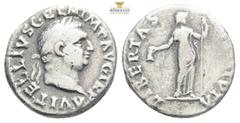 Roman Imperial Coins Vitellius AD 69-69. Rome Denar AR A VITELLIVS GERMAN IMP AVG TR P, laureate head right / LIBERTAS RESTITVTA, Libertas standing facing, head right, holding pileus and long staff. 3