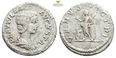 Roman Imperial Coins Plautilla AD 202-205. Rome Denarius AR . PLAVTILLA AVGVSTA, draped bust of Plautilla to right / VENVS VICTRIX, Venus, bare to waist, standing left, holding apple in right hand and