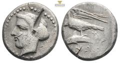 Greek Coins Sinope AR Drachm, c. 410-350 BC Sinope , Paphlagonia. AR Drachm (), c. 410-350 BC. Obv. Head of nymph left, wearing ear-ring; hair in sakkos. Rev. Sea-eagle on dolphin left; above, APΓE; b
