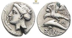 Greek Coins PAPHLAGONIA, Sinope. Circa 410-350 BC. AR Drachm Head of nymph left / SINW, eagle standing left, wings spread, on dolphin left; MIKA below eagle's wings. RG 18; SNG BM Black Sea 1390; SNG 