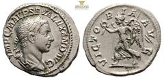 Roman Imperial Imperio Romano SEVERUS ALEXANDER. Denarius. (Ar. 2,48g / 19,6mm). 225 AD Rome. (RIC 180). Anv: Laureate and draped bust of Alejandro Severo on the right, around the legend: IMP CM AVR S