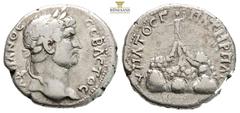 Roman Provincial Cappadocia, Caesarea,Hadrian AR Didrachm. AD 128. (6.52g, 21.5mm) AΔPIANOC CEBACTOC, laureate head of Hadrian right / YΠATOC Γ ΠATHP ΠATP, Mt. Argaeus surmounted by star; stars in lef