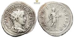 Roman Imperial Gordian III AR Antoninianus. Rome, AD 241-243. (5.04g, 18.7mm) IMP GORDIANVS PIVS FEL AVG, radiate, draped and cuirassed bust of Gordian III to right / P M TR P V COS II P P Gordian III